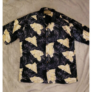 Palm Island Clothing Hawaiian Shirt Palm Leaves Cotton Rayon Blend Mens XL Blue